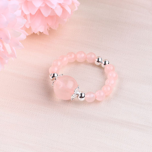 4MM Rose Quartz Bead Natural Handmade Crystal Adjustable Ring FJHRR001