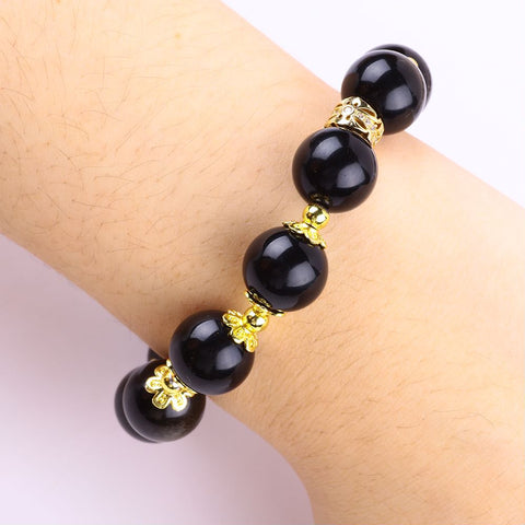 12MM Golden Obsidian Bead Natural Handmade Crystal Bracelet FJHOB001