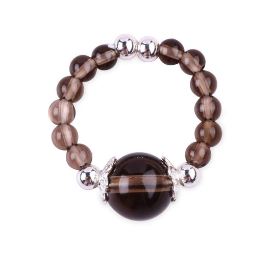 4MM Smoky Quartz Bead Natural Handmade Crystal Adjustable Ring FJHSQR001