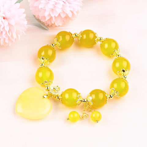 14MM Yellow Chalcedony Bead Natural Handmade Crystal Bracelet FJHYB001