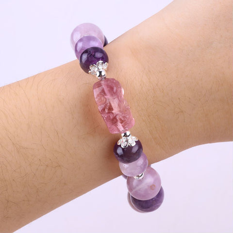 14MM Purple Mica Bead Natural Handmade Crystal Bracelet FJHPB001