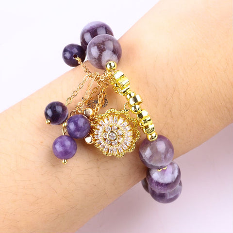 12MM Dream Amethyst Bead Natural Handmade Crystal Bracelet FJHASB001