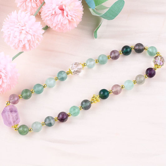 10MM+14MM Fluorite Stone Multi-Layer Bead Natural Handmade Crystal Bracelet FJHMF001