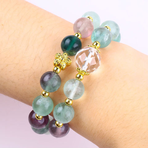 10MM+14MM Fluorite Stone Multi-Layer Bead Natural Handmade Crystal Bracelet FJHMF001