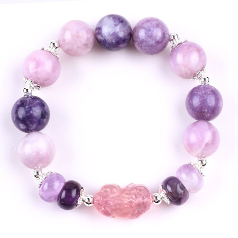 14MM Purple Mica Bead Natural Handmade Crystal Bracelet FJHPB001