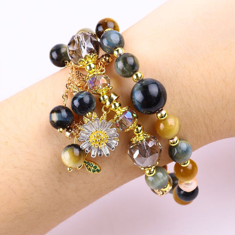 8MM Fantasy Tiger Eyes  Multi-Layer Bead Natural Handmade Crystal Bracelet FJHMT001