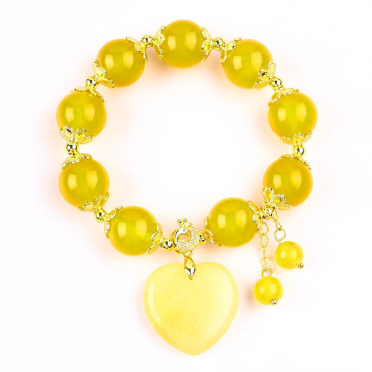 14MM Yellow Chalcedony Bead Natural Handmade Crystal Bracelet FJHYB001