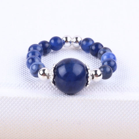 4MM Sodalite Bead Natural Handmade Crystal Adjustable Ring FJHSR001