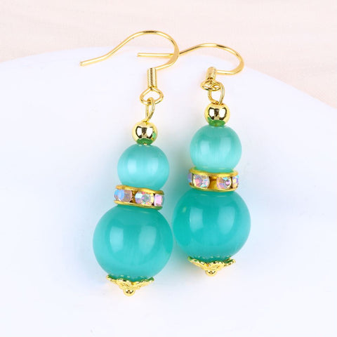 8g/pc Green Cat's Eye Bead Natural Handmade Crystal Earrings FJHGCE001