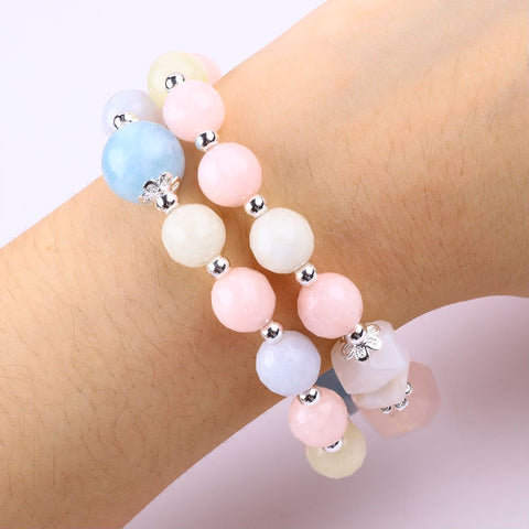 10MM+13MM+15MM Morganite Multi-Layer Bead  Natural Handmade Crystal Bracelet FJHMM001