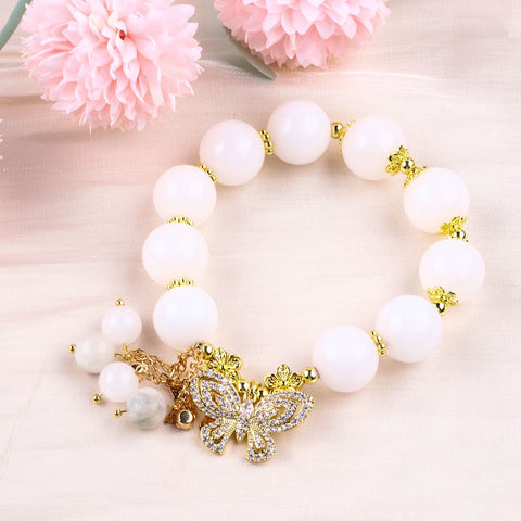 14MM White Agate Bead Natural Handmade Crystal Bracelet FJHWB001