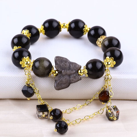 12MM Golden Obsidian Bead Natural Handmade Crystal Bracelet FJHOB001