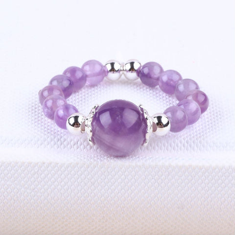 4MM Amethyst Bead Natural Handmade Crystal Adjustable Ring FJHAR001