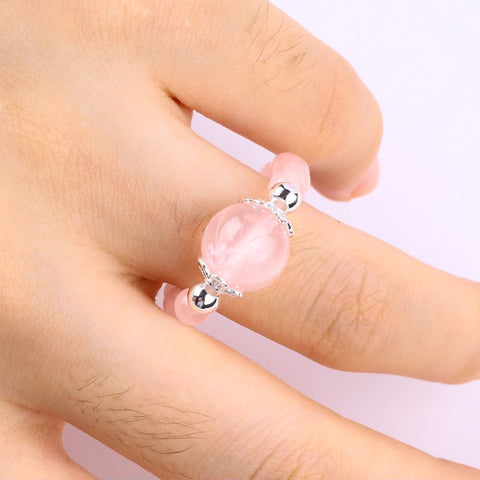 4MM Rose Quartz Bead Natural Handmade Crystal Adjustable Ring FJHRR001