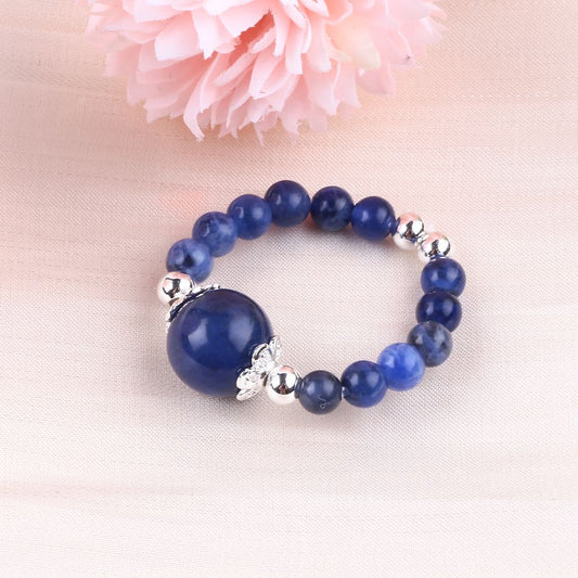 4MM Sodalite Bead Natural Handmade Crystal Adjustable Ring FJHSR001