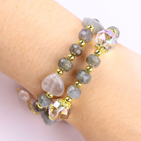 7MM+12MM Labradorite   Multi-Layer Bead Natural Handmade Crystal Bracelet FJHML001