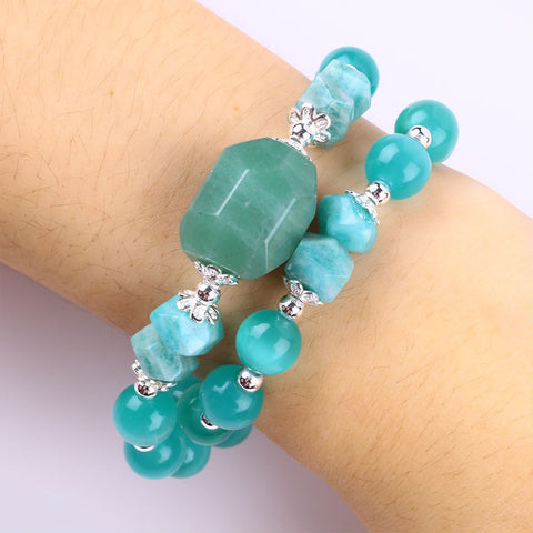 10MM+14MM Green Cat's Eye Multi-Layer Bead Natural Handmade Crystal Bracelet FJHMG001