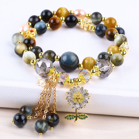 8MM Fantasy Tiger Eyes  Multi-Layer Bead Natural Handmade Crystal Bracelet FJHMT001