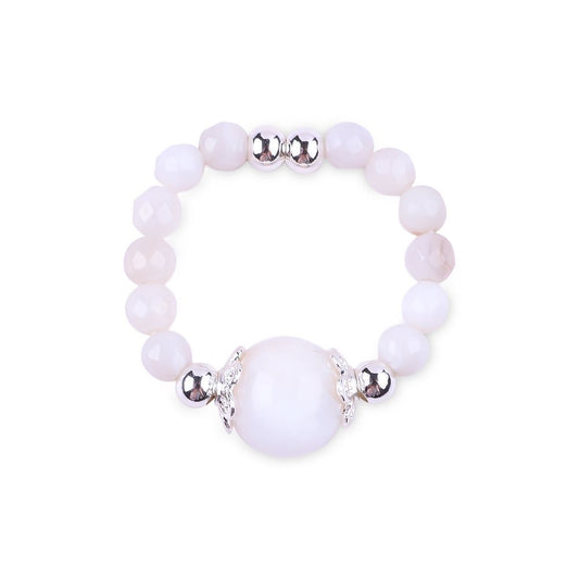 4MM White Agate Bead Natural Handmade Crystal Adjustable Ring FJHWR001