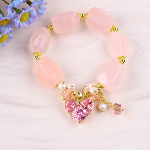 14MM Rose Quartz Raw Bead Natural Handmade Crystal Bracelet FJHRRB001