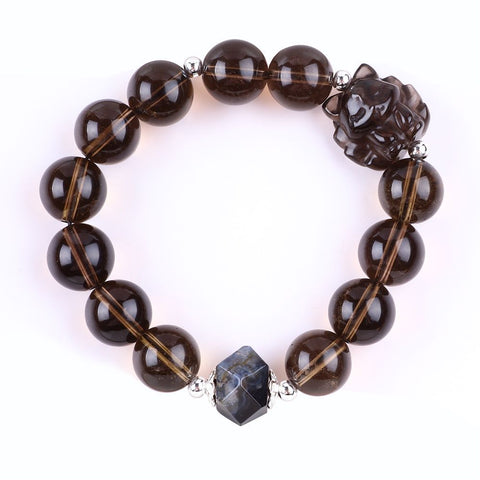 14MM Smoky Quartz Bead Natural Handmade Crystal Bracelet FJHSB002