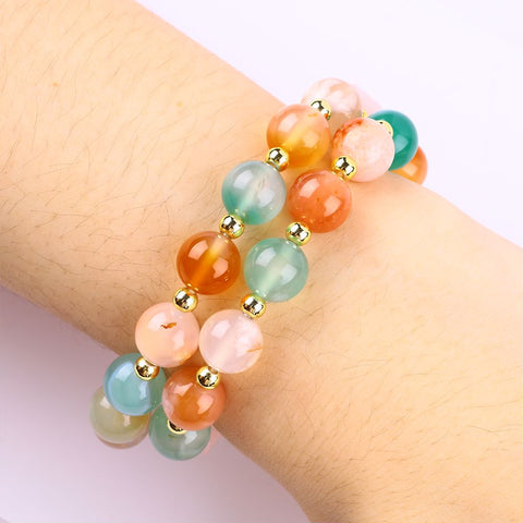 10MM+14MM Cherry Blossoms Agate  Multi-Layer Bead Natural Handmade Crystal Bracelet FJHMC001