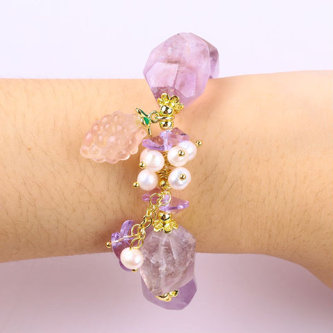 14MM Dream Amethyst Raw Bead Natural Handmade Crystal Bracelet FJHARB001