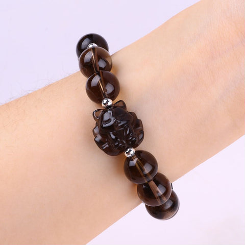 14MM Smoky Quartz Bead Natural Handmade Crystal Bracelet FJHSB002