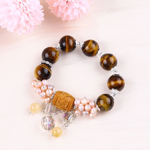 14MM Tiger Eye Bead Natural Handmade Crystal Bracelet FJHTB001