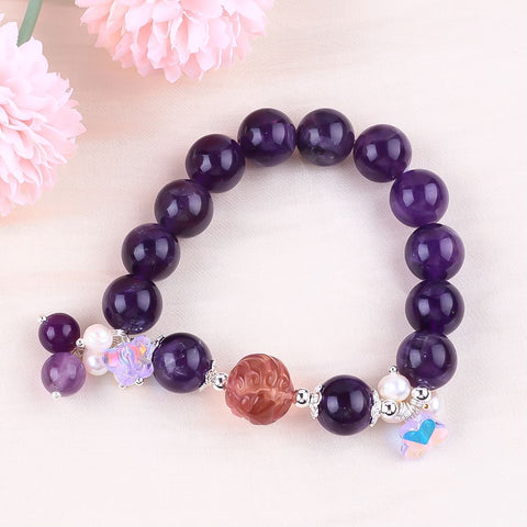 14MM Dark Amethyst Bead Natural Handmade Crystal Bracelet FJHAB002