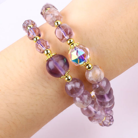 10MM+14MM Purple Multi-Layer Bead Natural Handmade Crystal Bracelet FJHMP001