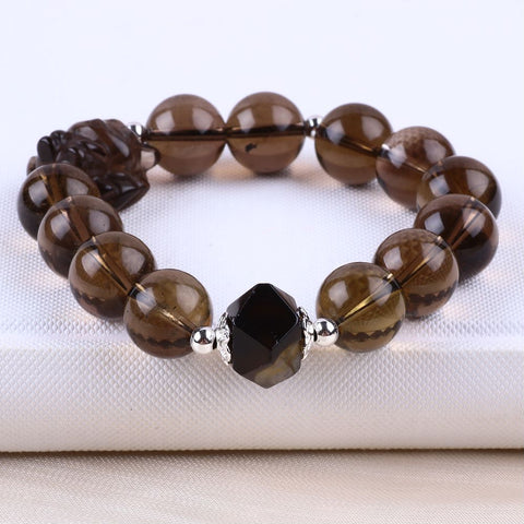 14MM Smoky Quartz Bead Natural Handmade Crystal Bracelet FJHSB002