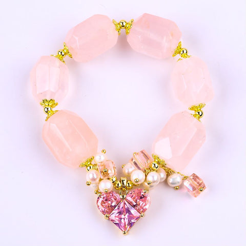 14MM Rose Quartz Raw Bead Natural Handmade Crystal Bracelet FJHRRB001