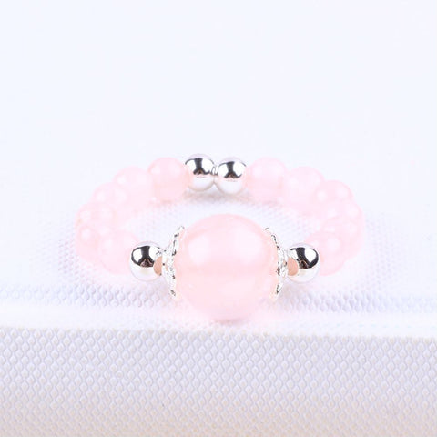 4MM Rose Quartz Bead Natural Handmade Crystal Adjustable Ring FJHRR001