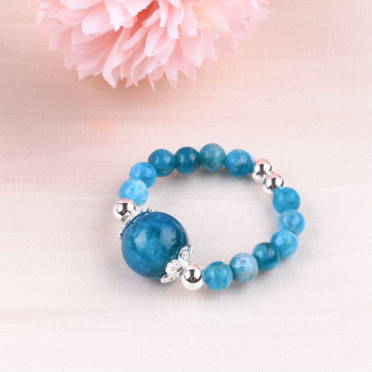 4MM Blue Apatite Bead Natural Handmade Crystal Adjustable Ring FJHBR001