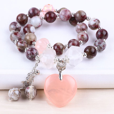 10MM Plum Blossom Tourmaline with Pink Heart   Multi-Layer Bead Natural Handmade Crystal Bracelet FJHMPP001