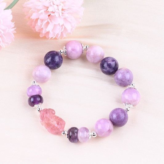 14MM Purple Mica Bead Natural Handmade Crystal Bracelet FJHPB001