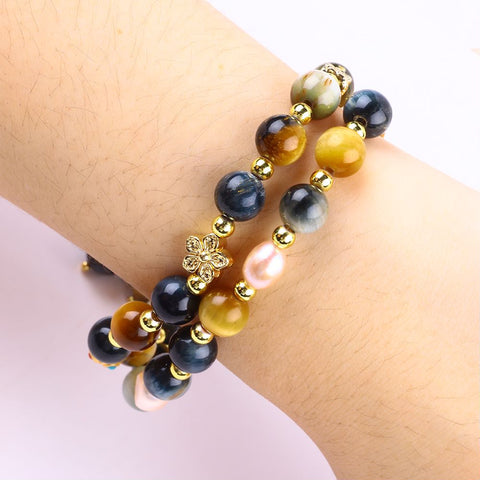 8MM Fantasy Tiger Eyes  Multi-Layer Bead Natural Handmade Crystal Bracelet FJHMT001