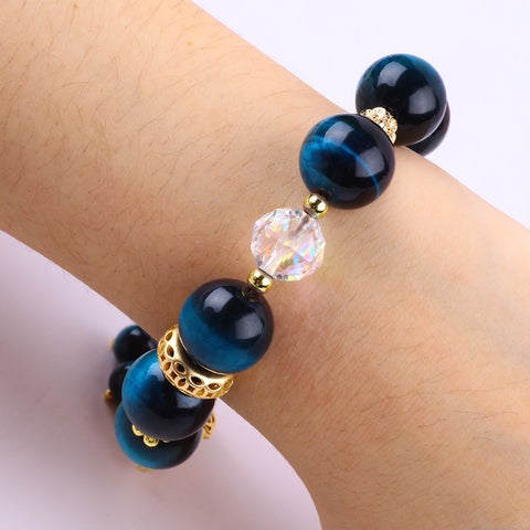 14MM Blue Tiger Eye Bead Natural Handmade Crystal Bracelet FJHBB001