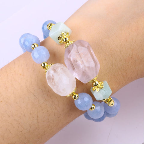 10MM+14MM Blue Chalcedony   Multi-Layer Bead Natural Handmade Crystal Bracelet FJHMB001