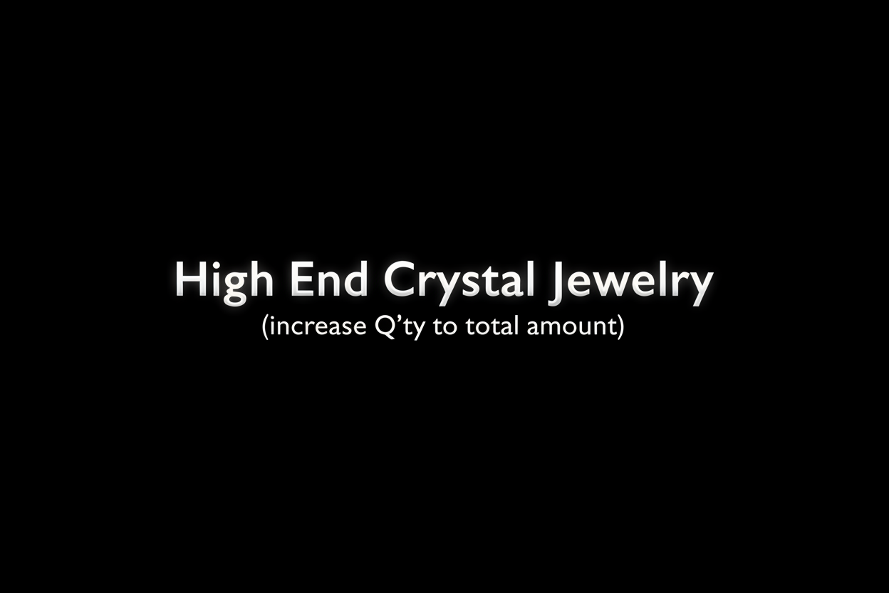 生成一张黑色底图，白色字体单词：High End Crystal Jewelry Claim(increase Q'ty to total amount)